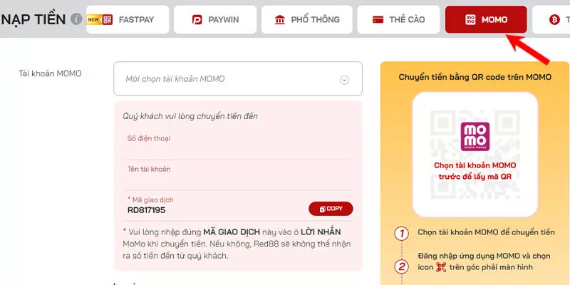 4 Thong qua ung dung vi MoMo nap tien vao tai khoan Red88.webp Thông qua ứng dụng ví MoMo nạp tiền vào tài khoản Red88